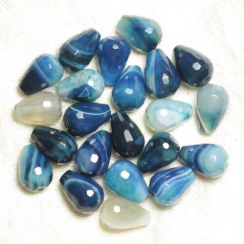 2pc - perles de pierre - agate bleue gouttes facettées 14x10mm   4558550032676