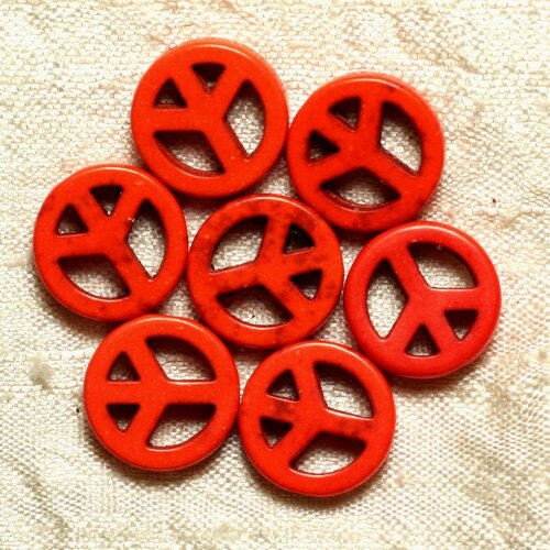 10pc - perles pierre turquoise synthèse rond rondelle cercle peace and love 15mm orange - 4558550032621