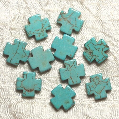 10pc - perles de turquoise synthèse croix bleu turquoise 15mm  4558550032539