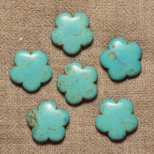 5pc - perles turquoise synthèse fleurs 20mm - bleu turquoise  4558550032218