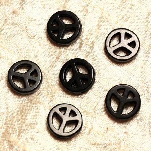 10pc - perles pierre turquoise synthèse rond rondelle cercle peace and love 15mm noir - 4558550032157