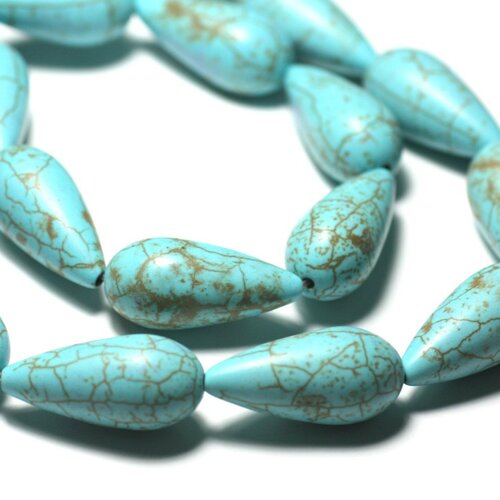 4pc - perles de pierre - turquoise synthèse reconstituée gouttes 25mm bleu turquoise - 4558550032140