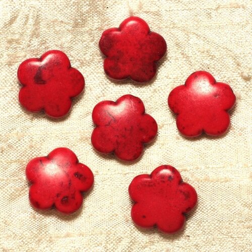 5pc - perles turquoise synthèse fleurs 20mm - rouge  4558550032065