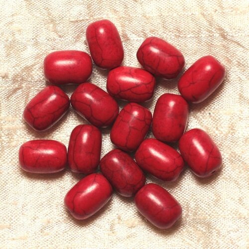 10pc - perles turquoise synthèse tonneaux 14x9mm - rouge  4558550031655