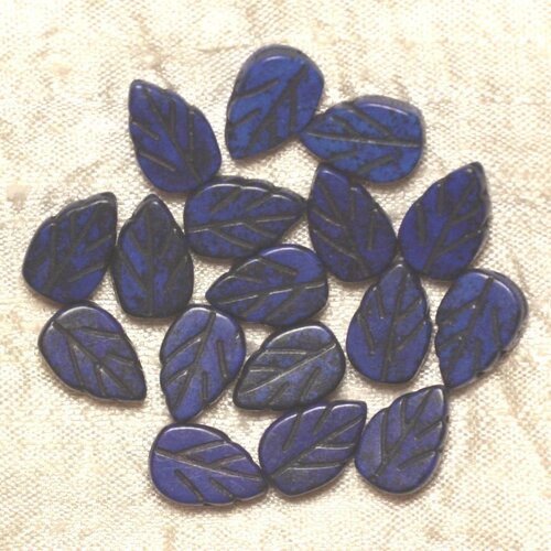 10pc - perle turquoise synthèse feuilles gravées 14mm - bleu foncé  4558550031617