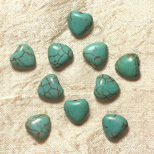 10pc - perles turquoise synthèse coeurs 11mm bleu turquoise   4558550031594