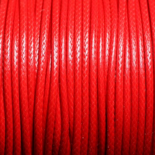 5 mètres - cordon de coton ciré 1.5mm rouge vif cerise -  4558550031433