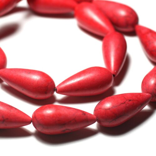 4pc - perles de pierre - turquoise synthèse reconstituée gouttes 25mm rouge - 4558550031266