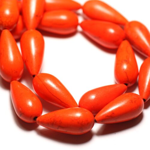 4pc - perles de pierre - turquoise synthèse reconstituée gouttes 25mm orange - 4558550031174