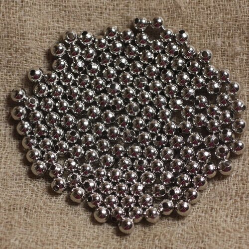 20pc - perles métal argenté rhodium - boules 4mm  4558550031150