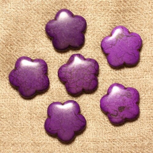 5pc - perles turquoise synthèse fleurs 20mm - violet  4558550031143