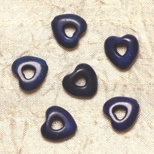 10pc - perles turquoise synthèse coeurs 15mm - bleu nuit - 4558550031105