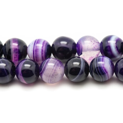 5pc - perles de pierre - agate violette rubanée boules 10mm  4558550031020