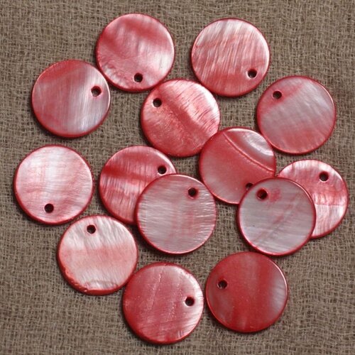 10pc - perles breloques nacre palets roses 15mm  4558550030900