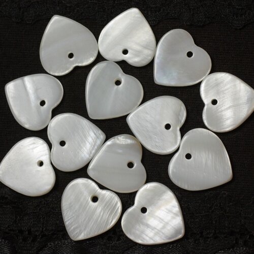 10pc - perles breloques pendentifs  nacre coeurs 18mm blanc -  4558550030887