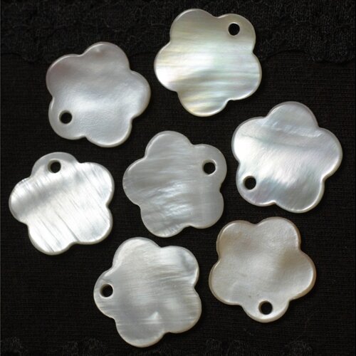 10pc - perles breloques pendentifs nacre blanche fleurs 18mm   4558550030559