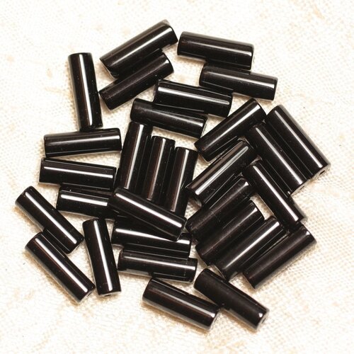 4pc - perles de pierre - onyx noir colonnes tubes 13x4mm - 4558550030504