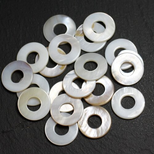 10pc - perles breloques pendentifs nacre donuts cercles non percés 15mm blanc - 4558550030450
