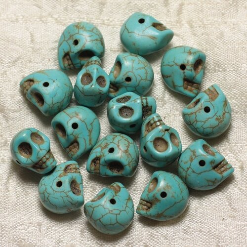 10pc - perles pierre turquoise synthese crane tete de mort 14x10mm bleu turquoise - 4558550030283