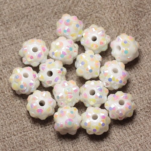 10pc - perles résine shamballas 10x8mm blanc et multicolore   4558550030177