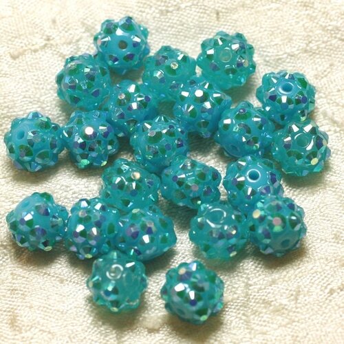 10pc - perles shamballas résine 10x8mm bleu turquoise   4558550030108