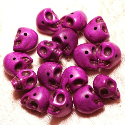 10pc - perles pierre turquoise synthese crane tete de mort 14x10mm violet rose fuchsia magenta - 4558550029997