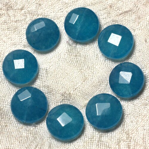 2pc - perles de pierre - jade palets facettés 14mm bleu azur - 4558550029935