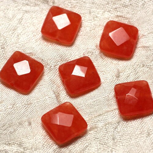 2pc - perles de pierre - jade carrés facettés 14mm orange capucine - 4558550029898