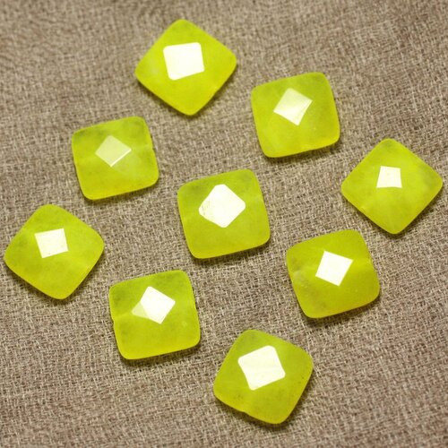 2pc - perles de pierre - jade carrés facettés 14mm jaune fluo - 4558550029881