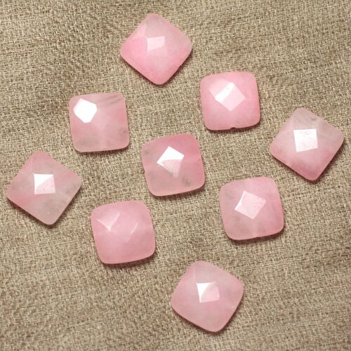 2pc - perles de pierre - jade carrés facettés 14mm rose clair - 4558550029874