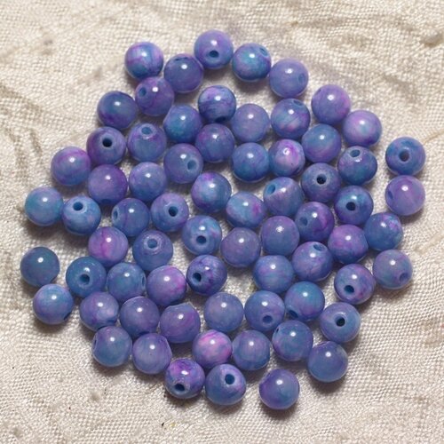 20pc - perles de pierre - jade bleu et rose boules 6mm  4558550029829