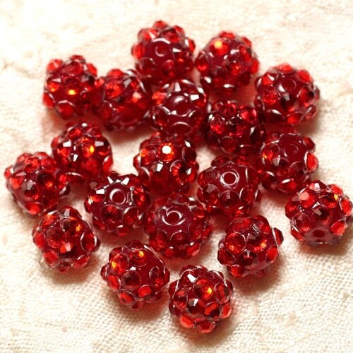 10pc - perles résine shamballas 10x8mm rouge   4558550029744