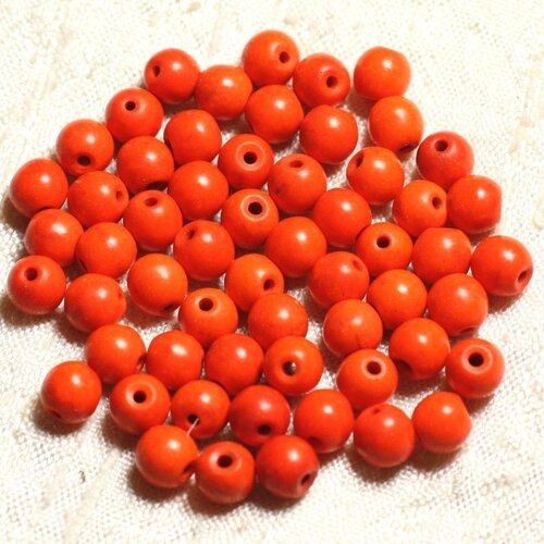 40pc - perles turquoise synthèse boules 6mm orange   4558550029690