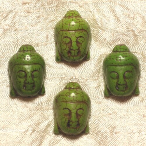 2pc - perle turquoise synthèse  bouddha 29mm vert   4558550029676