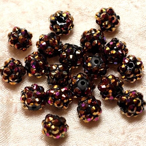 10pc - perles shamballas résine 10x8mm noir et bronze et rose   4558550029553