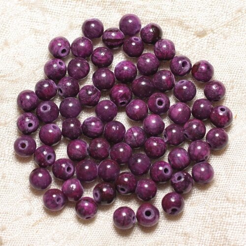 20pc - perles pierre - jade boules 6mm violet prune rose - 4558550029515