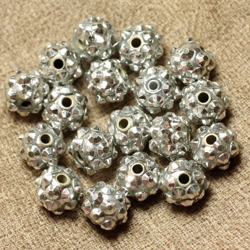 10pc - perles shamballas résine 10x8mm gris argenté   4558550029331