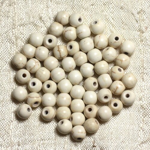 40pc - perles turquoise synthèse boules 6mm blanc crème   4558550029263