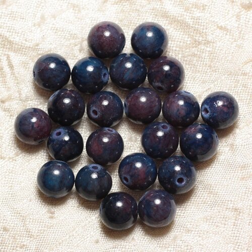 10pc - perles de pierre - jade bleu et violet boules 10mm  4558550029218