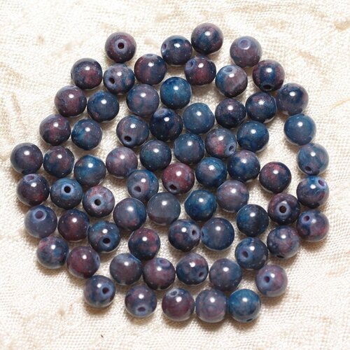 10pc - perles pierre - jade boules 6mm bleu marine nuit violet prune - 4558550029201