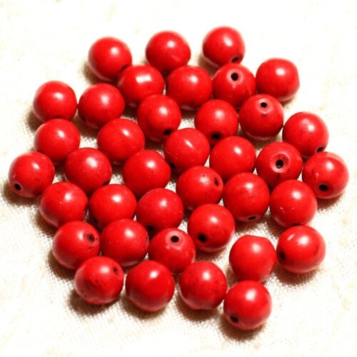 20pc - perles turquoise synthèse boules 8mm rouge   4558550028853