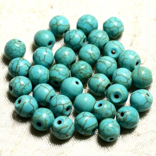 25pc - perles turquoise synthèse boules 8mm bleu turquoise   4558550028754