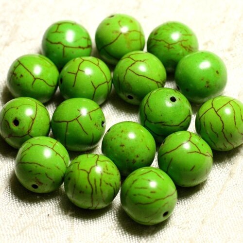 4pc - perles turquoise synthèse boules 14mm vert   4558550028655