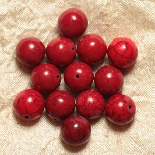 4pc - perles turquoise synthèse boules 14mm rouge   4558550028587