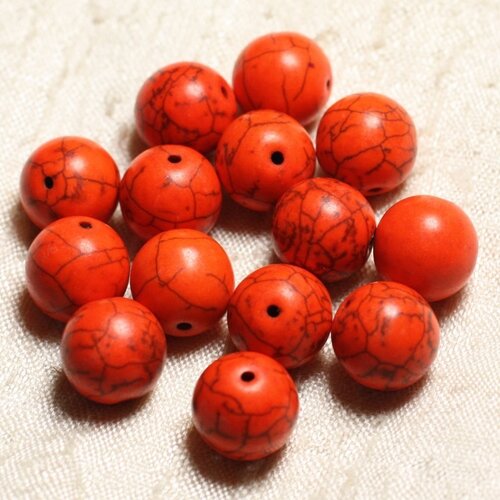 10pc - perles turquoise synthèse boules 12mm orange   4558550028570
