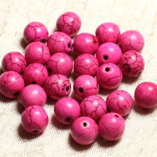 10pc - perles turquoise synthèse boules 10mm rose   4558550028549