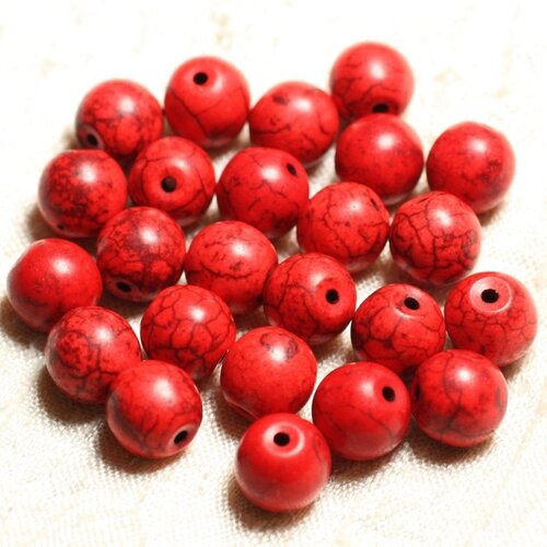 10pc - perles turquoise synthèse boules 10mm rouge   4558550028501