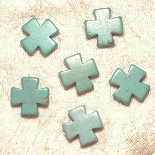 2pc - perles turquoise synthèse - croix 25mm bleu turquoise   4558550028464