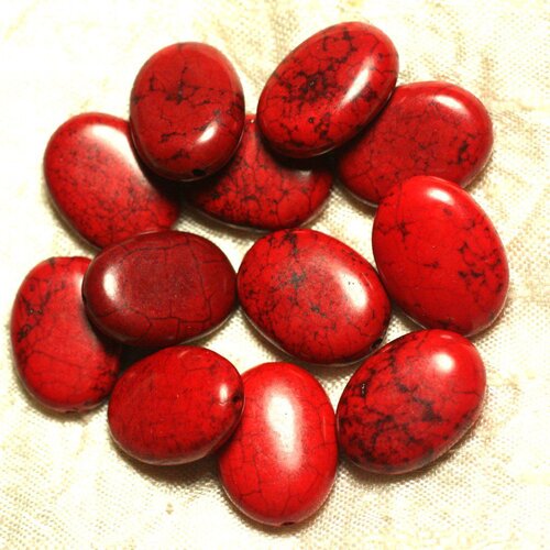 4pc - perles turquoise synthèse - ovales 20x15mm rouge  4558550028433
