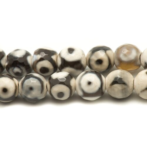 6pc - perles de pierre - agate oeil noir et blanc boules facettées 8mm   4558550028310